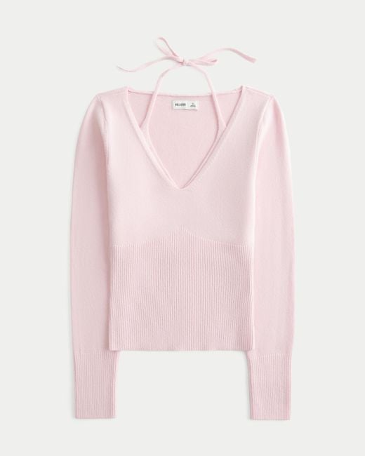 Hollister Pink Long-sleeve Layered Halter Sweater
