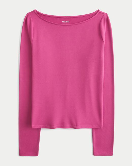 Hollister Pink Soft Stretch Seamless Fabric Slash-neck Top