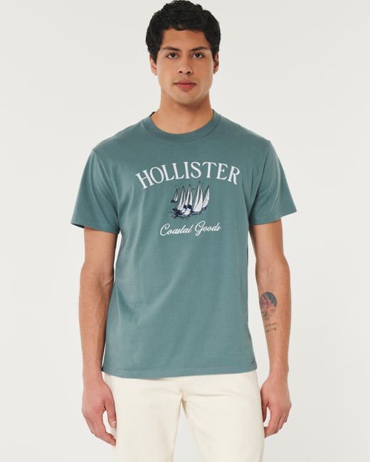 Hollister Blue Relaxed Logo Graphic Tee for men