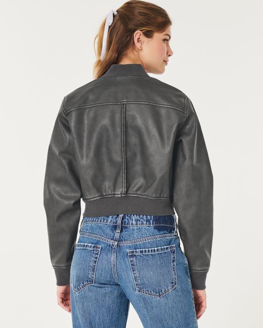 Hollister Black Zip-up Vegan Leather Bomber Jacket