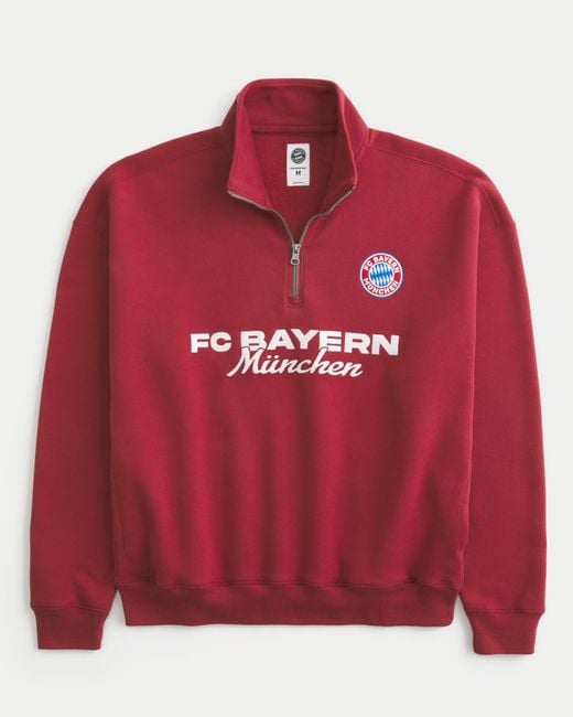 Hollister Red Fc Bayern München Graphic Quarter-zip Sweatshirt for men