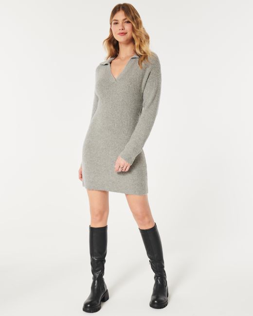 Hollister Gray Collared Sweater Dress