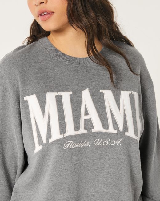 Hollister Gray Easy Miami Florida Graphic Crew Sweatshirt