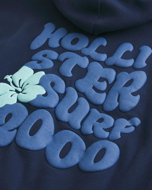Hollister Blue Hollister Feel Good Easy Zip-up Logo Graphic Hoodie