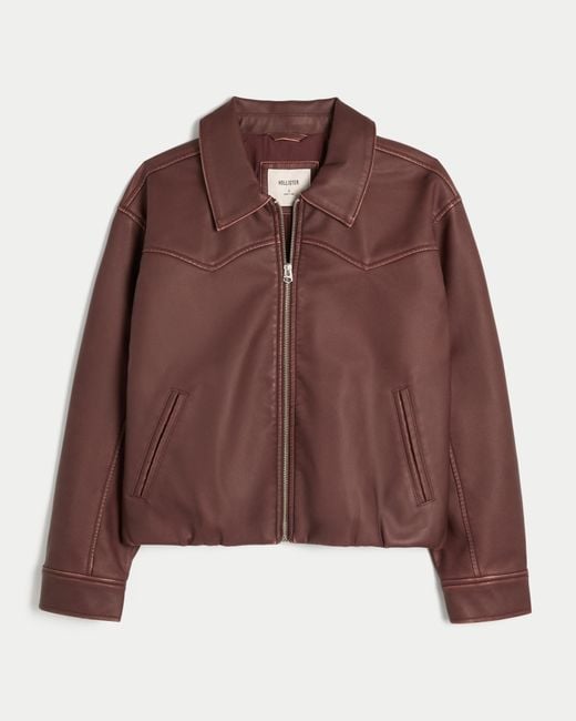Hollister Brown Vegan Leather Zip-up Jacket