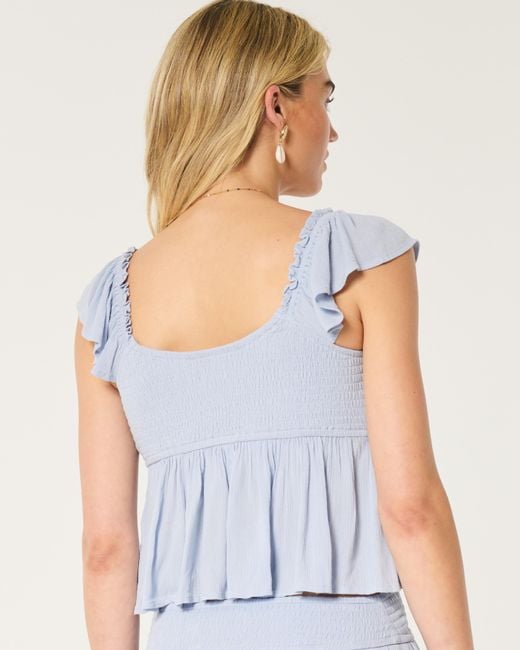 Hollister Blue Easy Flutter Sleeve Babydoll Top