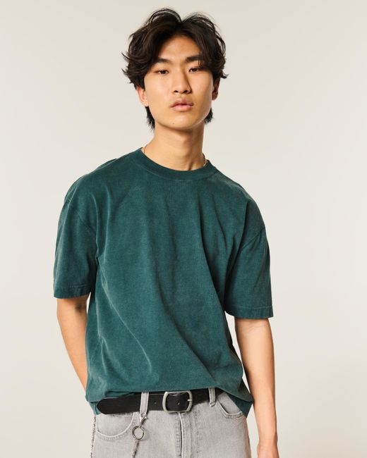 Hollister Green Boxy Heavyweight Washed Cotton Crew T-shirt for men
