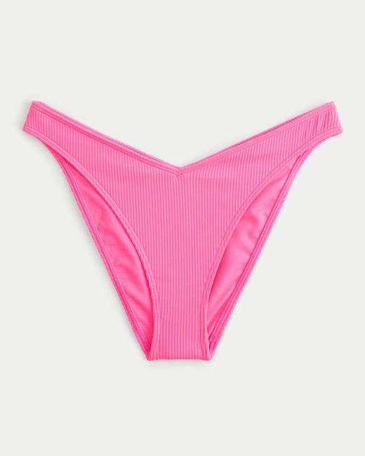 Hollister Pink Gerippte Cheeky Bikinihose mit hohem Bein und V-förmiger Taille