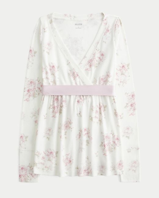 Hollister White Easy Long-sleeve Wrap-front Babydoll Top