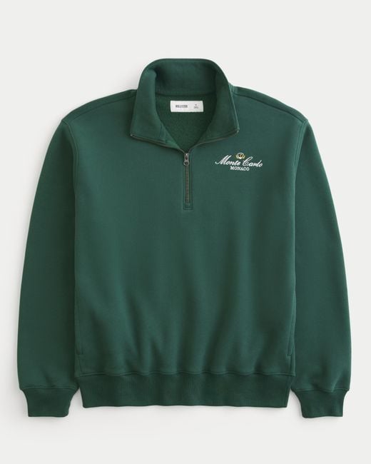 Hollister Green Relaxed Monte Carlo Graphic Half-zip Sweatshirt for men