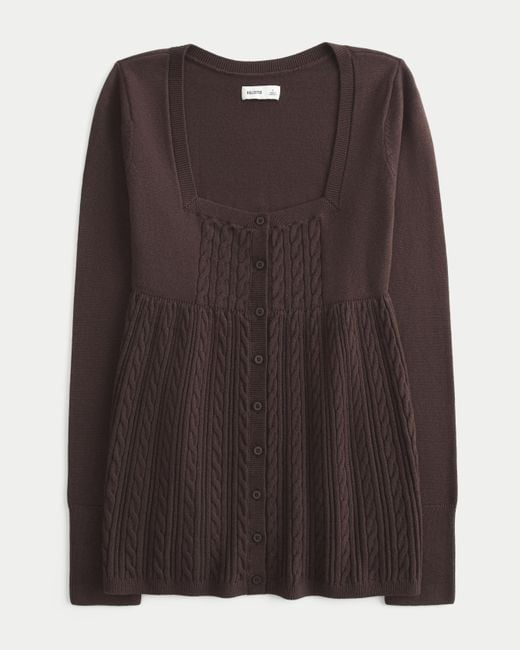 Hollister Brown Easy Long-sleeve Square-neck Babydoll Sweater