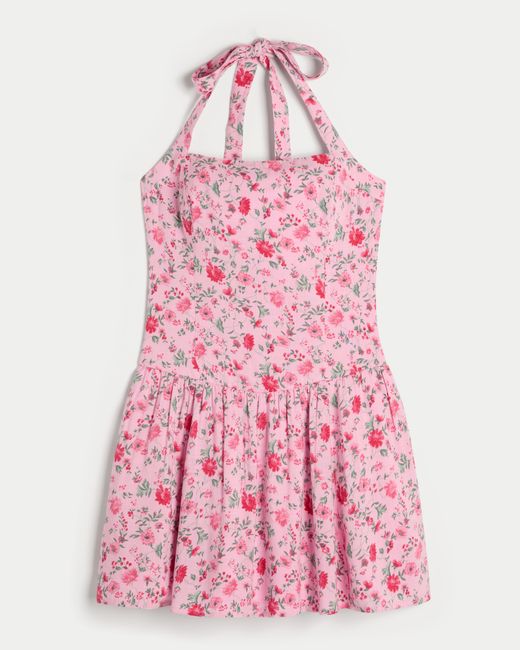 Hollister Pink Drop Waist Halter Mini Dress