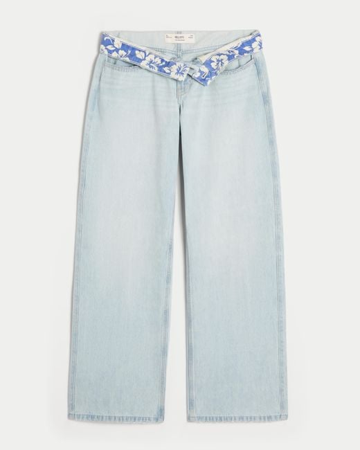 Hollister Blue Low-rise Light Wash Foldover Waist Baggy Jeans