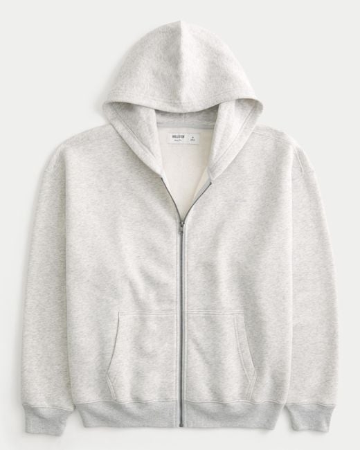 Hollister White Boxy Zip-up Hoodie for men