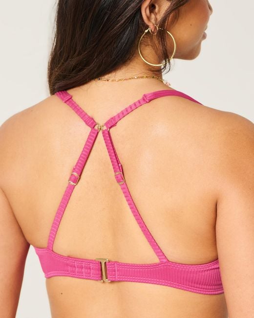 Hollister Pink Curvy High Apex Ribbed Underwire Bikini Top