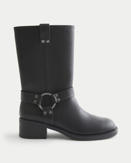 Hollister Black Faux Leather Moto Boots