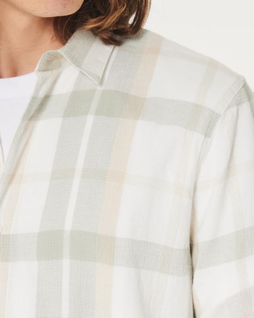 Hollister White Dobby Weave Button-through Shirt for men