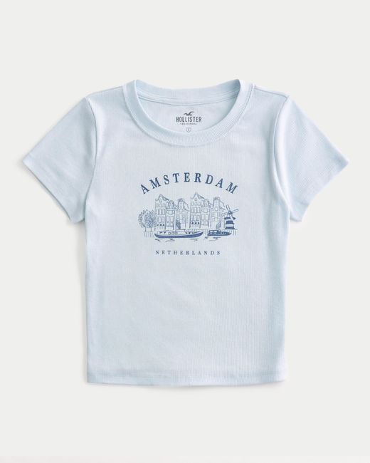 Hollister Blue Kurzes Baby-Tee mit Amsterdam Netherlands-Grafik