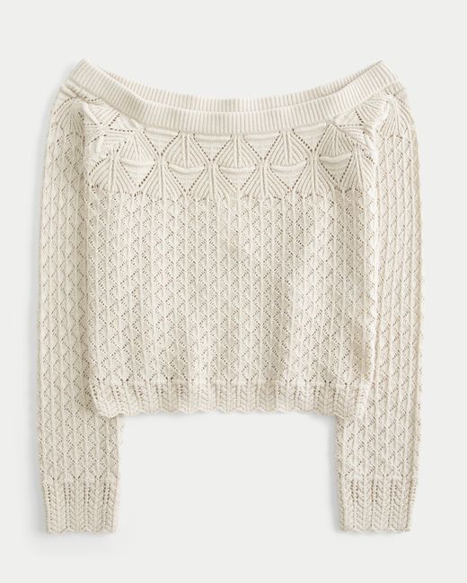 Hollister Natural Stitchy Crochet-style Off-the-shoulder Sweater
