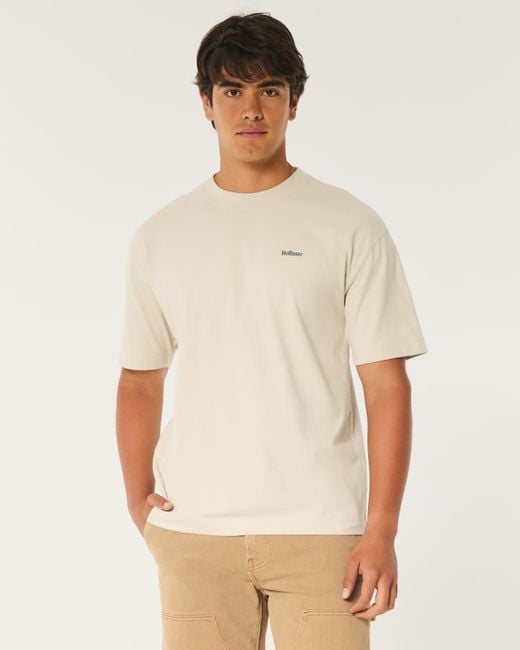 Hollister Schweres, kastiges Tee mit Logo in Natural für Herren