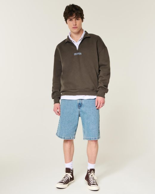 Hollister Green Boxy Quarter-zip Logo Graphic Sweatshirt for men