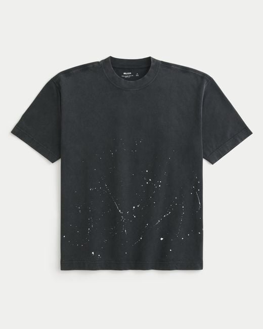 Hollister Black Boxy Heavyweight Paint Splatter Crew T-shirt for men