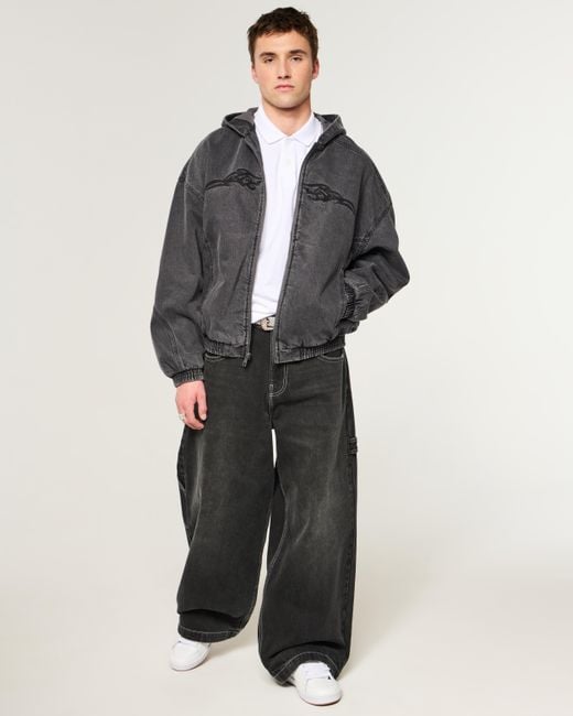 Hollister Gray Tattoo Graphic Denim Skater Jacket for men