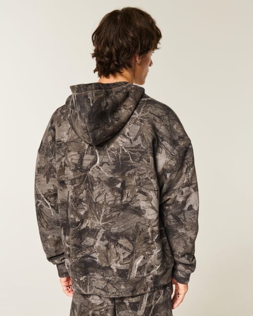Hollister Kastiger Hoodie mit Reißverschluss, Thermo-Futter und Camo-Muster in Black für Herren