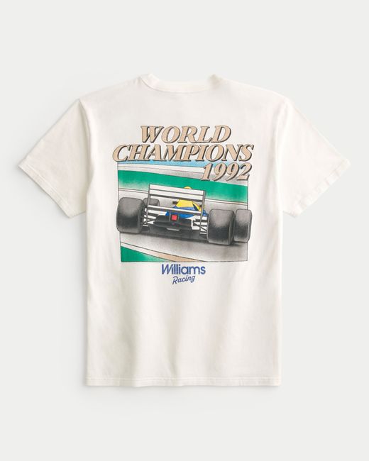 Hollister White Relaxed Williams Racing Graphic Tee for men