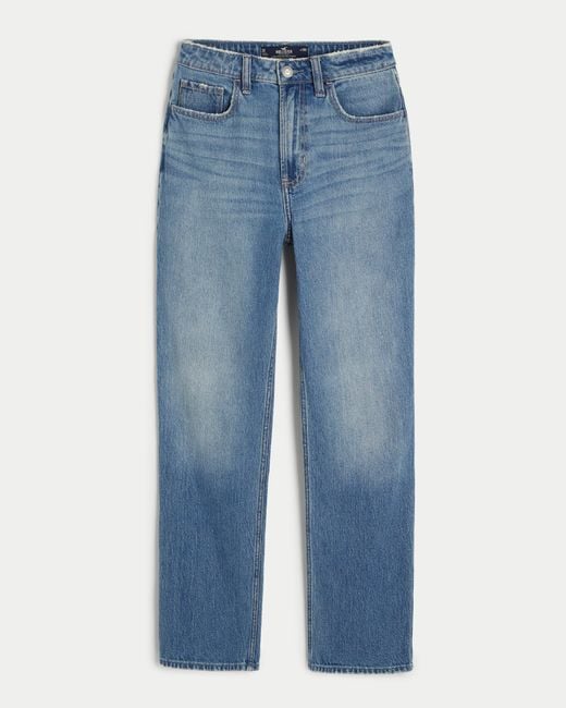 Hollister Blue Ultra High Rise Straight Jeans in mittlerer Waschung im Stil der 90er Jahre