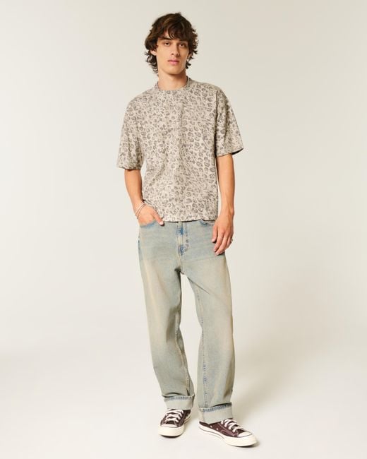 Hollister White Boxy Crop Heavyweight Leopard Print Crew T-shirt for men