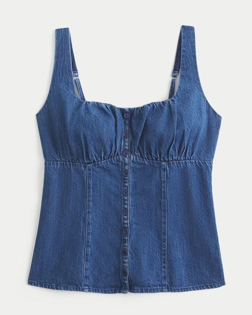 Hollister Blue Ruched Denim Top