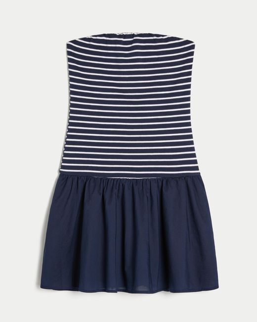 Hollister Blue Trägerloses Minikleid aus gewebtem Strickmaterial mit tiefer Taille