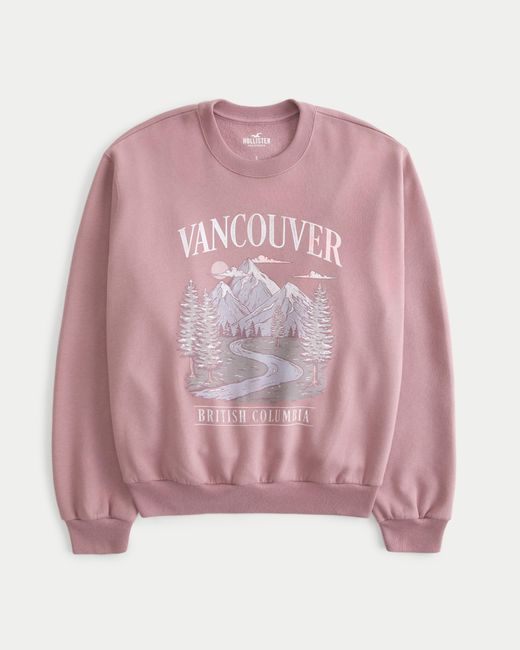 Hollister Pink Easy Vancouver Graphic Crew Sweatshirt