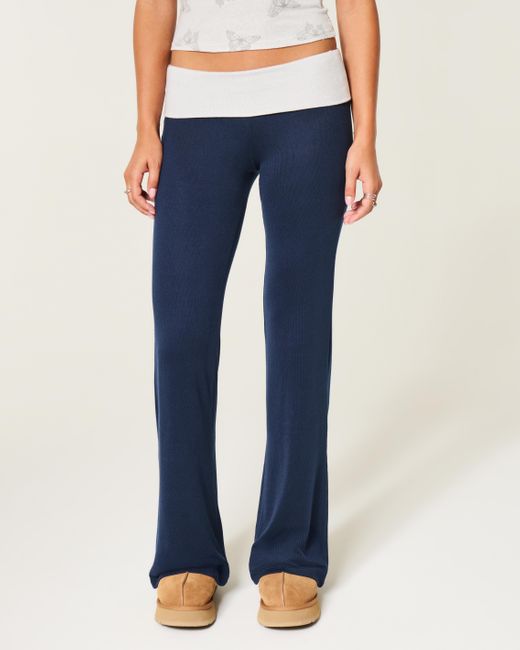 Hollister Blue Always Cozy Knit Foldover Waist Flare Pants