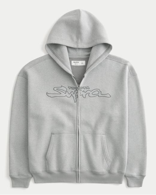 Hollister Gray Boxy Toyota Supra Graphic Zip-up Hoodie for men