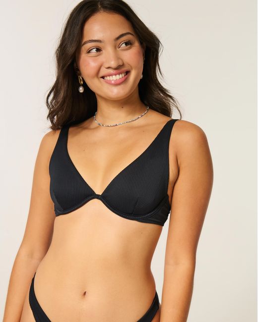 Hollister Black High Apex Ribbed Underwire Bikini Top