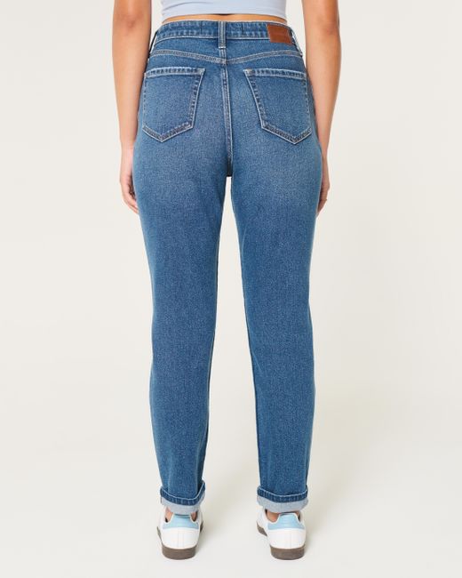 Hollister Blue Curvy Ultra High-rise Dark Wash Mom Jeans