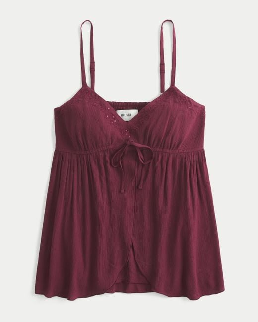 Hollister Purple Crinkle Shine Flyaway Babydoll Top
