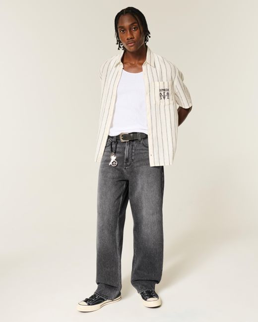 Hollister Gray Graphic Baggy Jeans for men