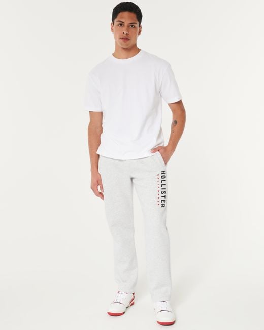 Hollister White Straight Logo Graphic Sweatpants for men