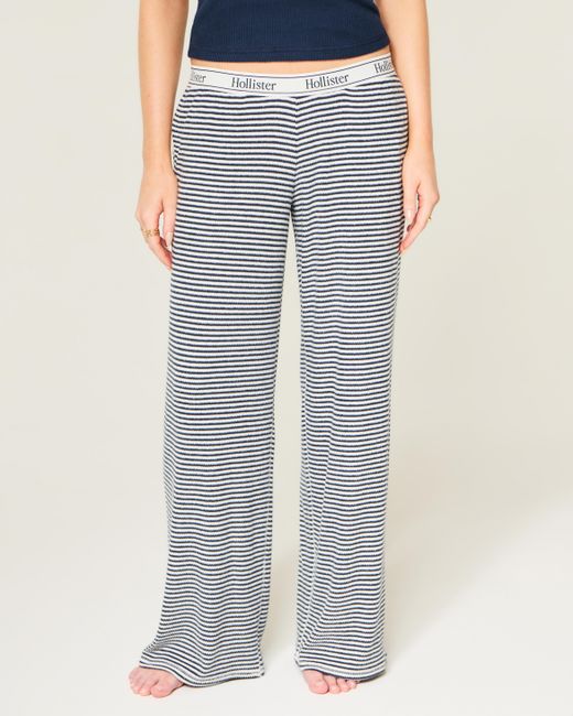 Hollister Gray Cozy Rib Elastic Waist Wide-leg Pants