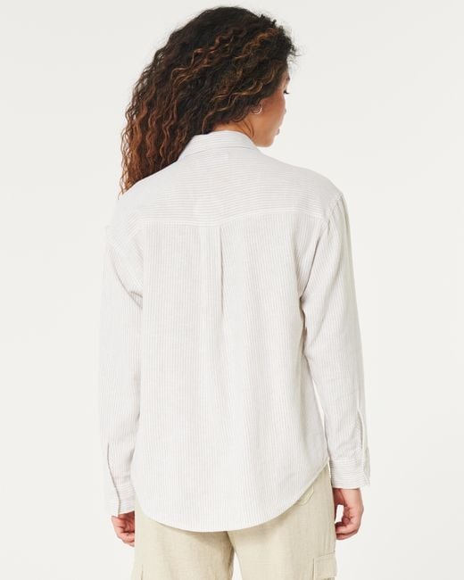 Hollister White Oversized Linen Blend Shirt