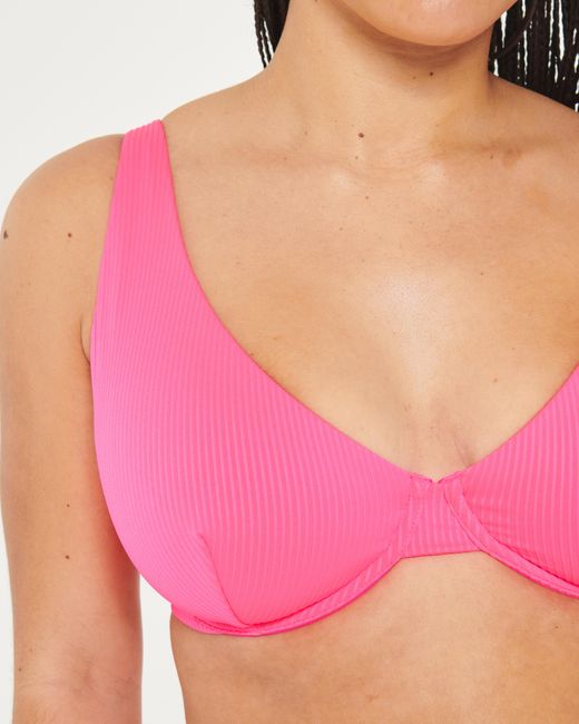 Hollister Pink Curvy High Apex Ribbed Underwire Bikini Top