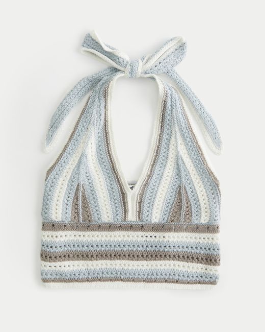 Hollister Gray Crochet-style Crop Halter Tank