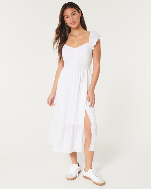 Hollister White Lace-up Back Midi Dress