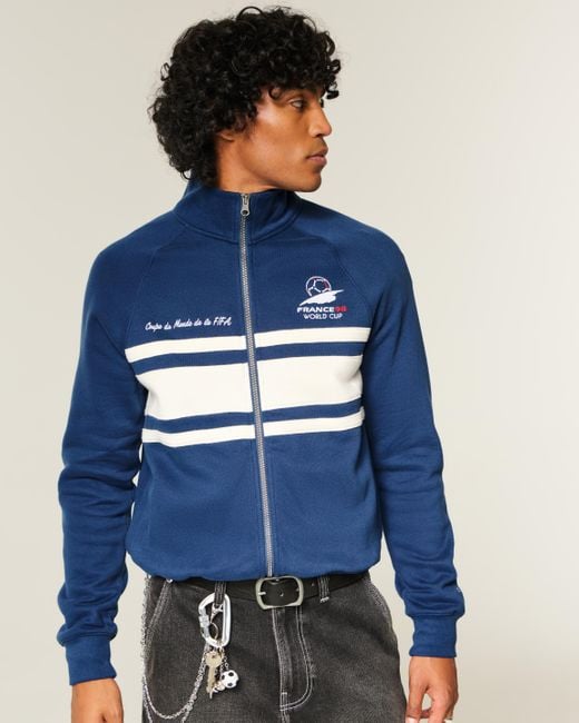 Hollister Blue 1998 Fifa World Cup France Graphic Fleece Track Jacket for men