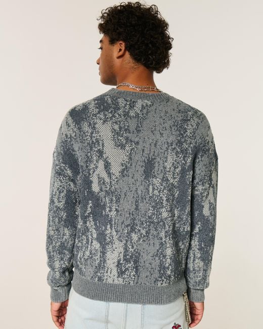 Hollister Gray Boxy Pattern Crew Sweater for men