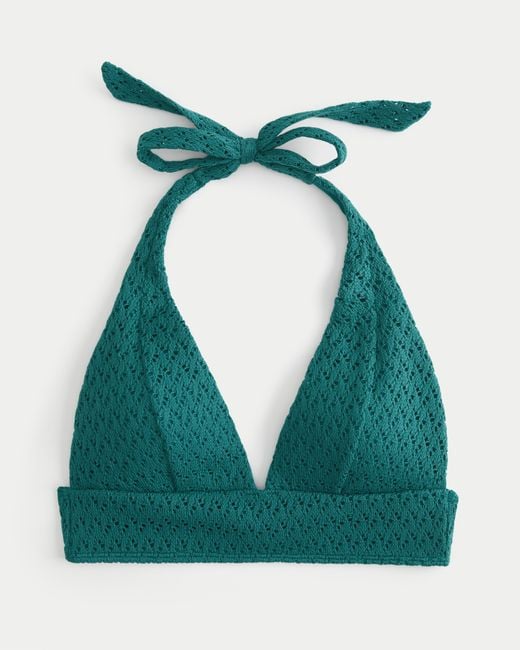 Hollister Green Crochet-style Longline Triangle Bikini Top