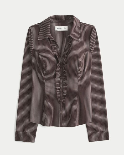 Hollister Brown Tuxedo-style Stretch Poplin Shirt
